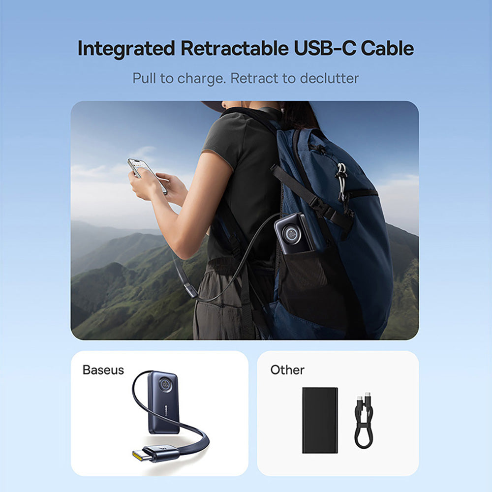 Baseus EnerCore CR11 10000mAh 45W Power Bank with Retractable Cable – Cosmic Black