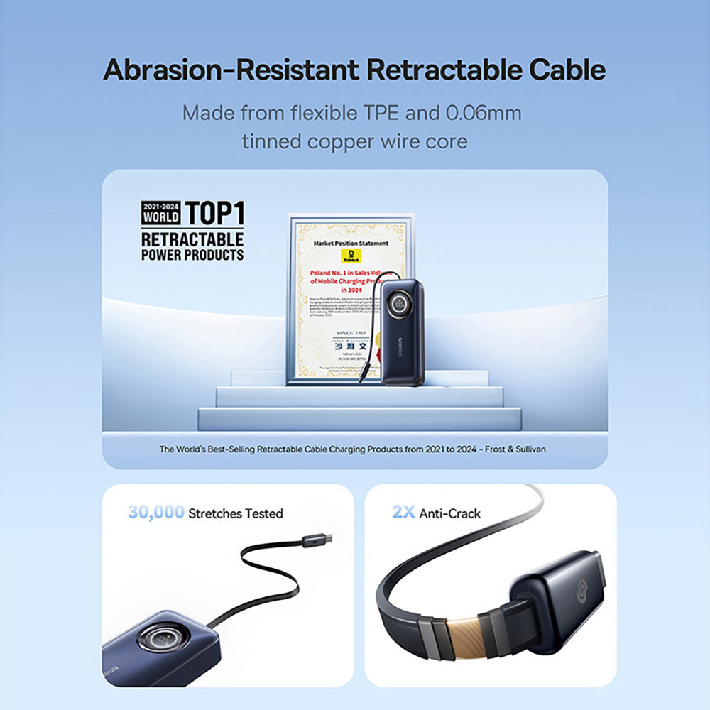 Baseus EnerCore CR11 10000mAh 45W Power Bank with Retractable Cable – Cosmic Black