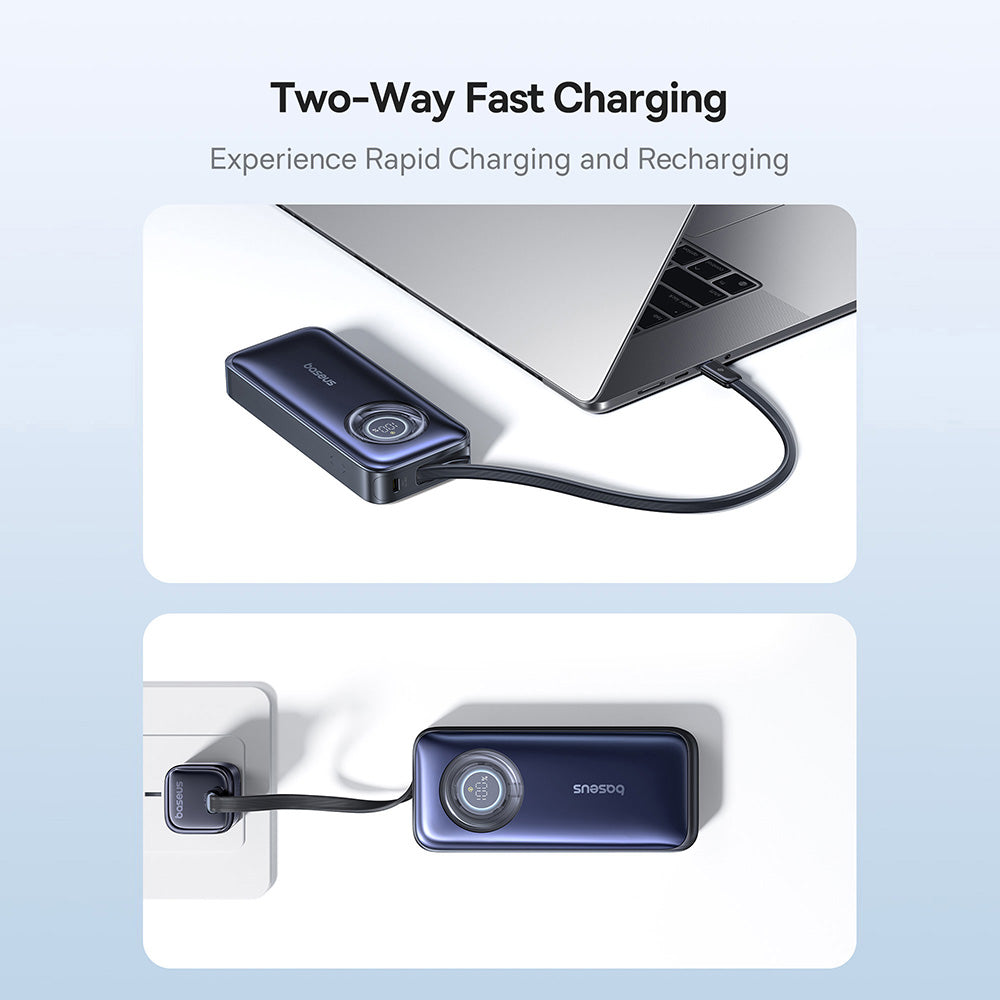 Baseus EnerCore CR11 20000mAh 67W Power Bank with 80cm Retractable Cable & Triple Fast Charging – Cosmic Black