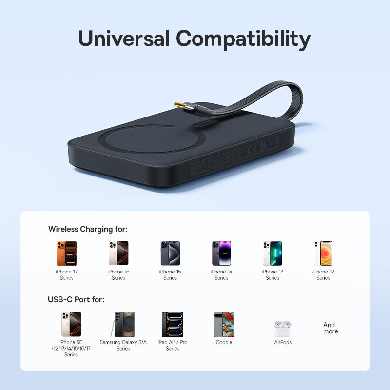 Baseus EnerFill FM11 Magnetic Power Bank with Built-in USB-C Cable 10000mAh 30W - Cosmic