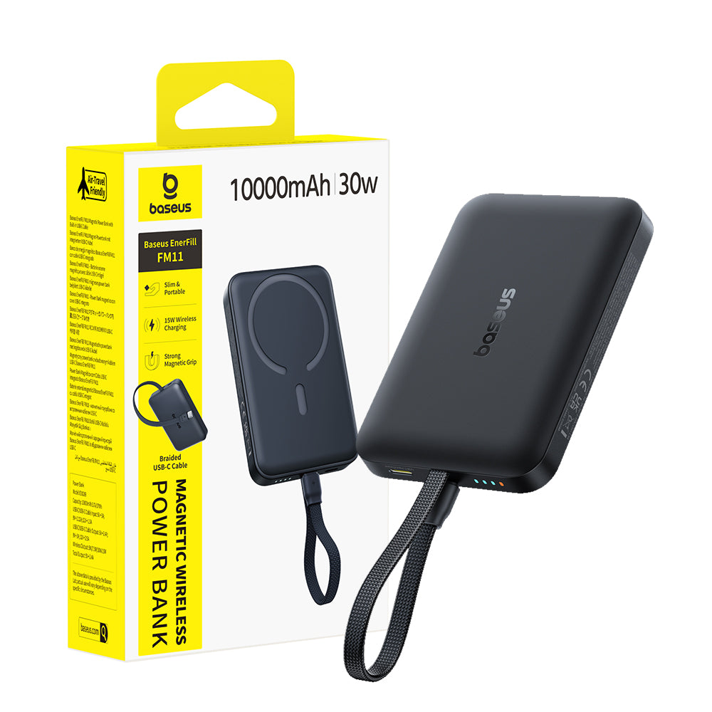 Baseus EnerFill FM11 Magnetic Power Bank with Built-in USB-C Cable 10000mAh 30W - Cosmic