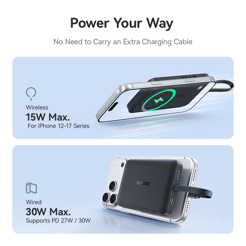 Baseus EnerFill FM11 Magnetic Power Bank with Built-in USB-C Cable 10000mAh 30W - Cosmic