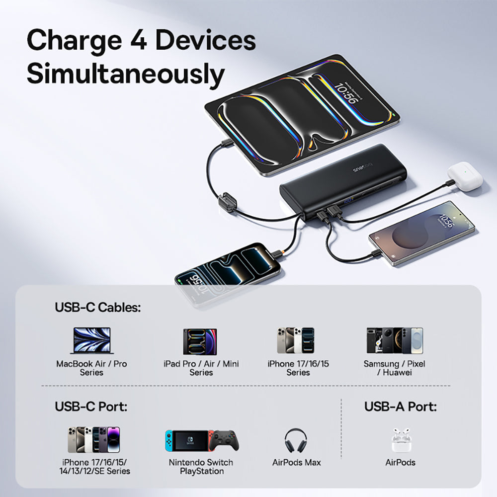 Baseus EnerFill FC41 Digital Display Power Bank with Dual Built-in USB-C Cables 25000mAh 140W - Cosmic Black
