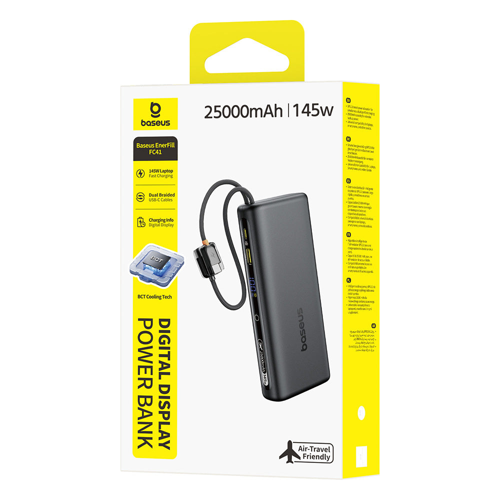 Baseus EnerFill FC41 Digital Display Power Bank with Dual Built-in USB-C Cables 25000mAh 140W - Cosmic Black