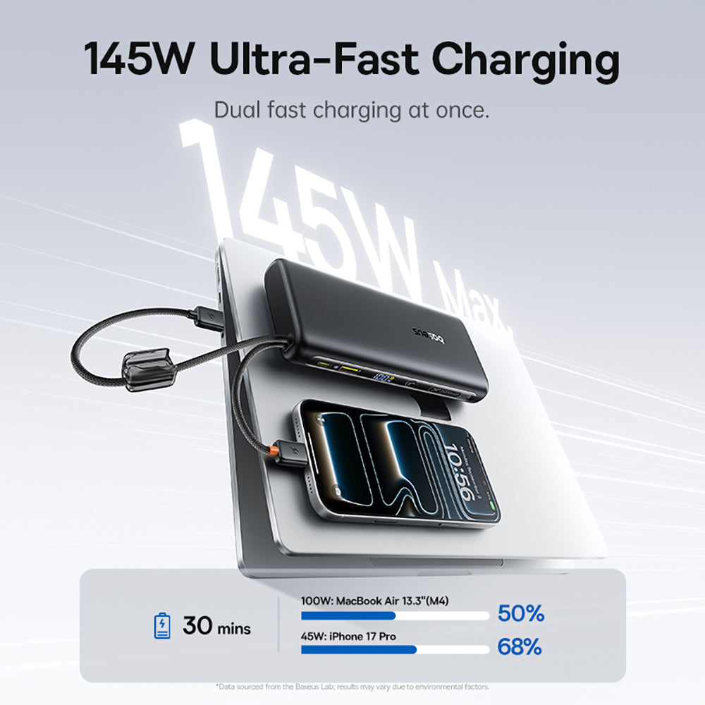 Baseus EnerFill FC41 Digital Display Power Bank with Dual Built-in USB-C Cables 25000mAh 140W - Cosmic Black