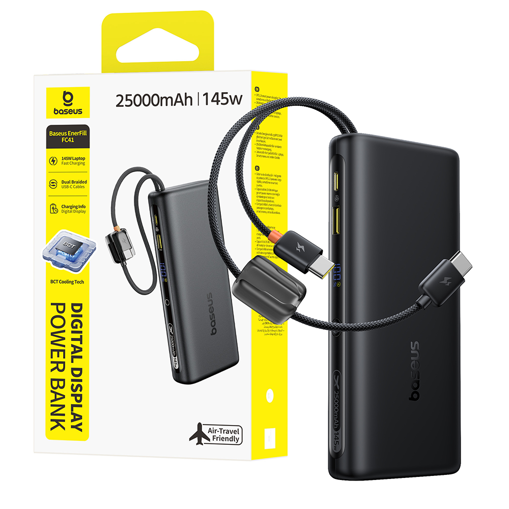 Baseus EnerFill FC41 Digital Display Power Bank with Dual Built-in USB-C Cables 25000mAh 140W - Cosmic Black