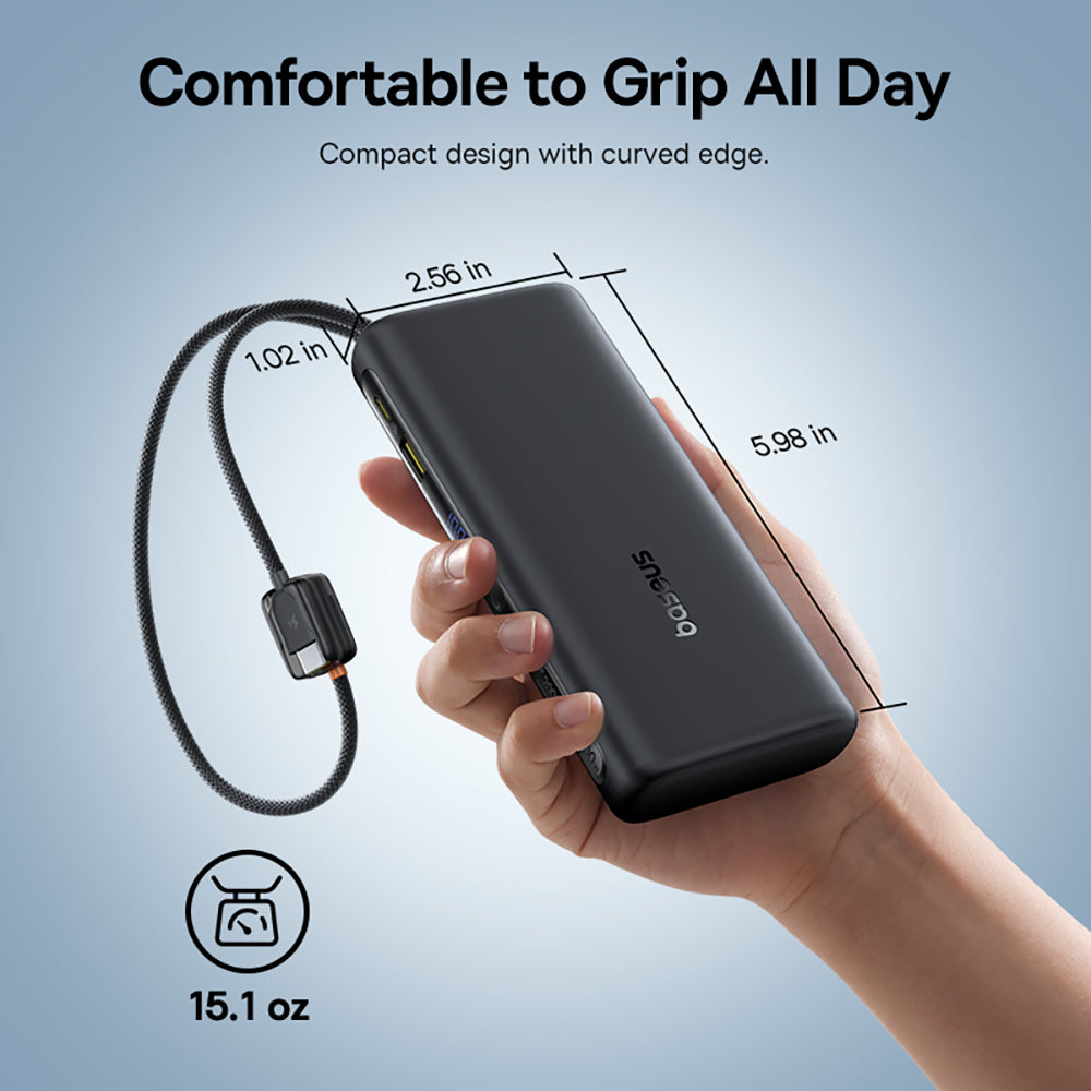 Baseus EnerFill FC41 Digital Display Power Bank with Dual Built-in USB-C Cables 20000mAh 100W - Cosmic Black