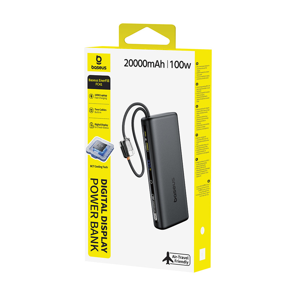 Baseus EnerFill FC41 Digital Display Power Bank with Dual Built-in USB-C Cables 20000mAh 100W - Cosmic Black