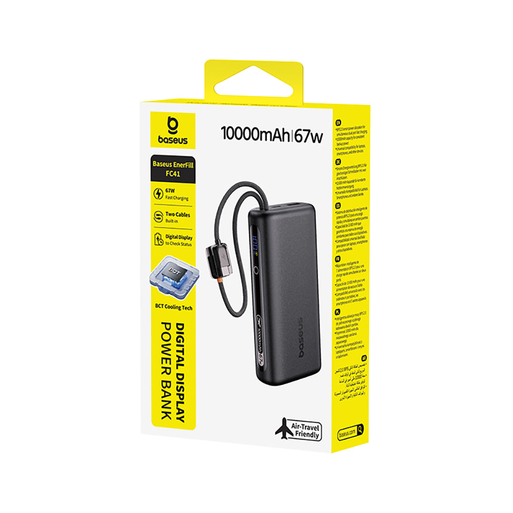 Baseus EnerFill FC41 Digital Display Power Bank with Dual Built-in USB-C Cables 10000mAh 67W - Cosmic Black