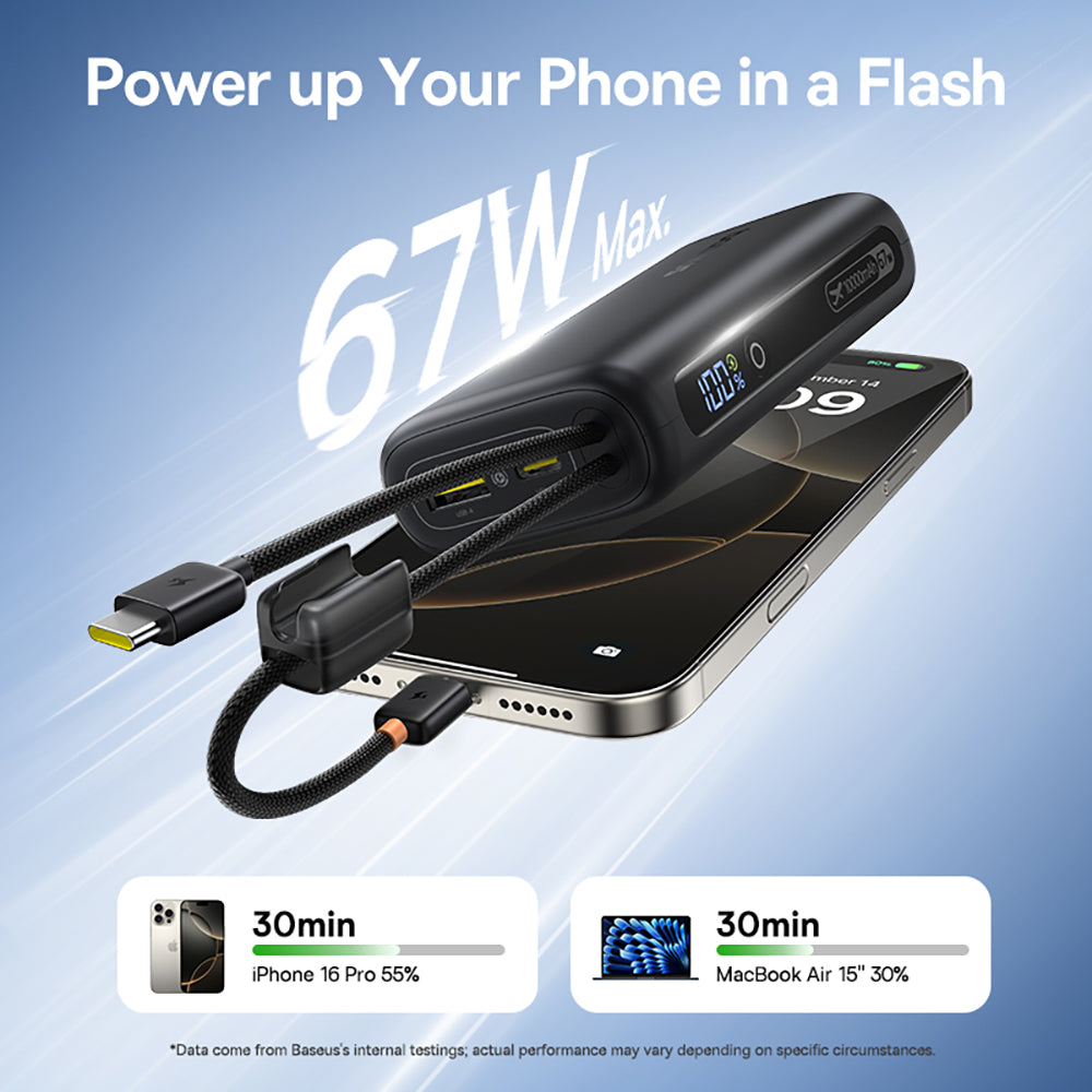 Baseus EnerFill FC41 Digital Display Power Bank with Dual Built-in USB-C Cables 10000mAh 67W - Cosmic Black
