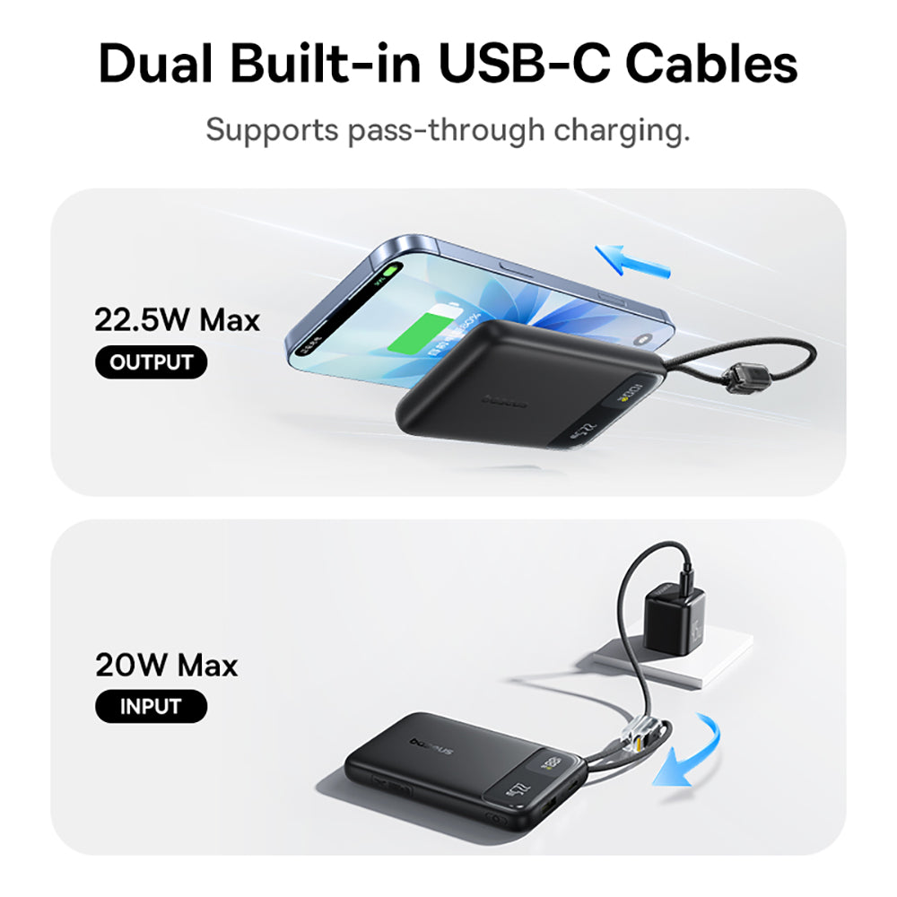 Baseus EnerFill FC11 Digital Display Power Bank with Dual Built-in Cables 10000mAh 22.5W - Beige