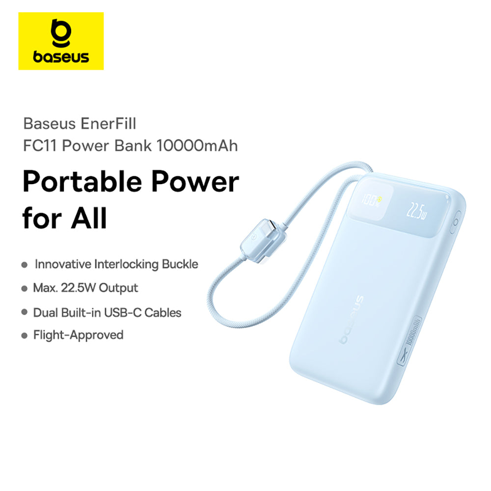 Baseus EnerFill FC11 Digital Display Power Bank with Dual Built-in Cables 10000mAh 22.5W - Beige