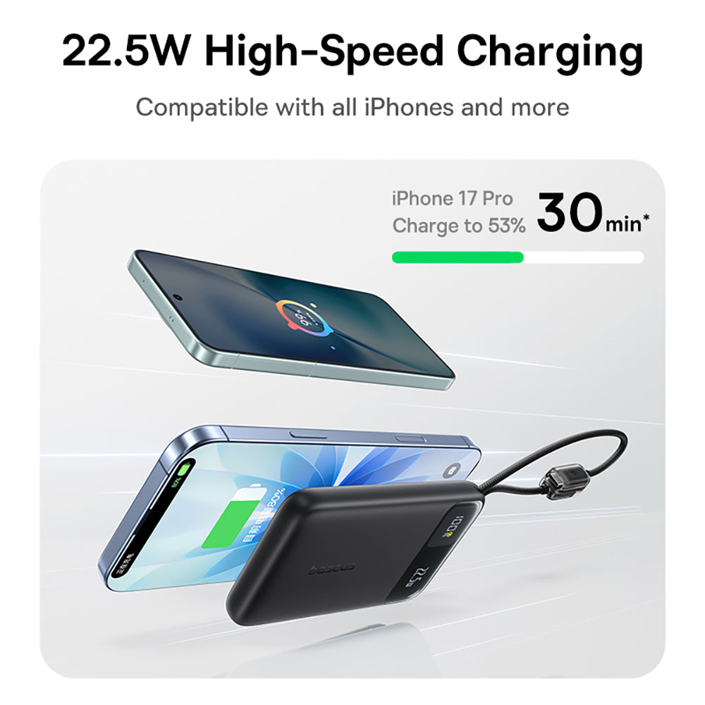 Baseus EnerFill FC11 Digital Display Power Bank with Dual Built-in Cables 10000mAh 22.5W - Beige