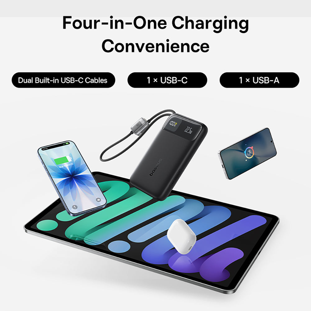 Baseus EnerFill FC11 Digital Display Power Bank with Dual Built-in Cables 10000mAh 22.5W - Beige