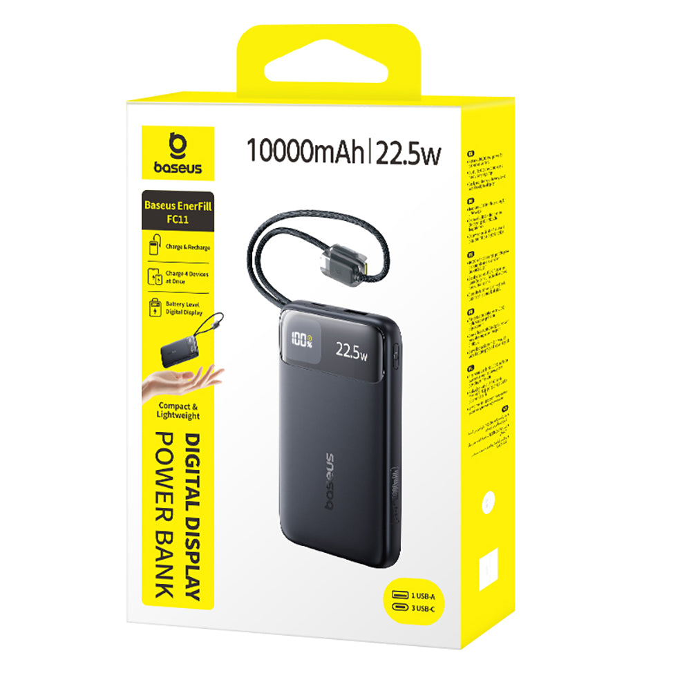 Baseus EnerFill FC11 Digital Display Power Bank with Dual Built-in Cables 10000mAh 22.5W - Beige