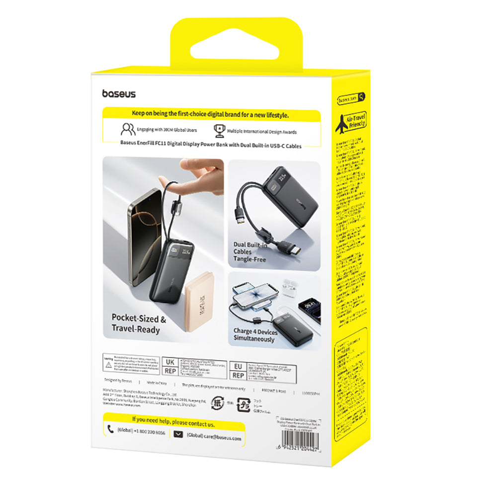Baseus EnerFill FC11 Digital Display Power Bank with Dual Built-in Cables 10000mAh 22.5W - Beige