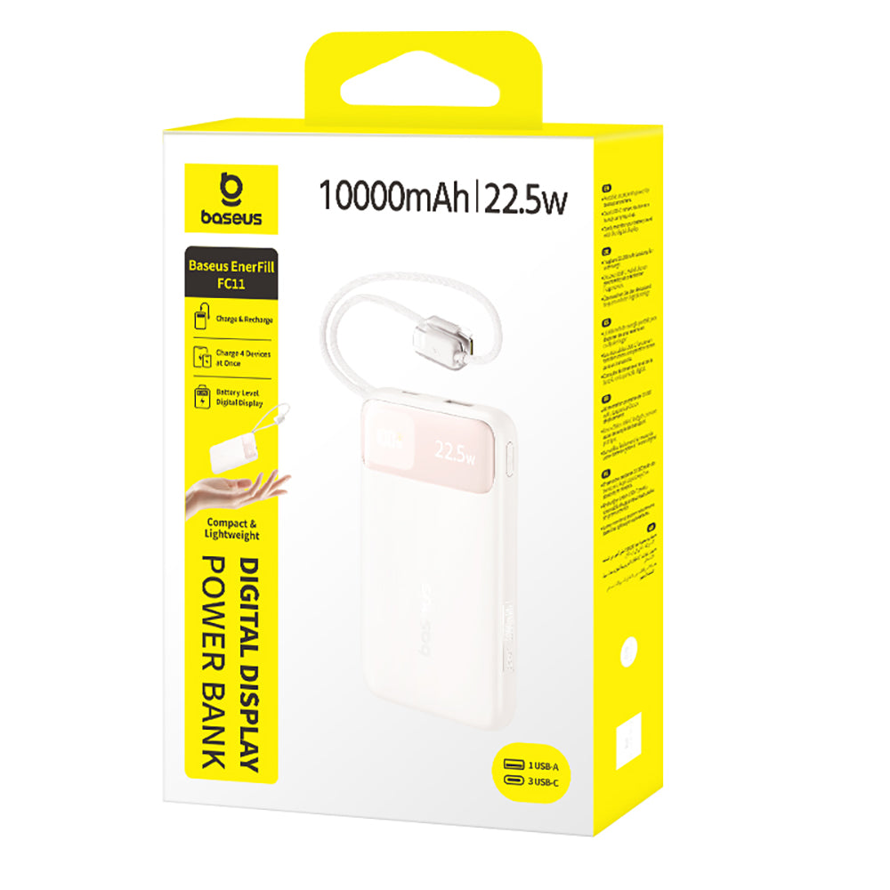 Baseus EnerFill FC11 Digital Display Power Bank with Dual Built-in Cables 10000mAh 22.5W - Beige