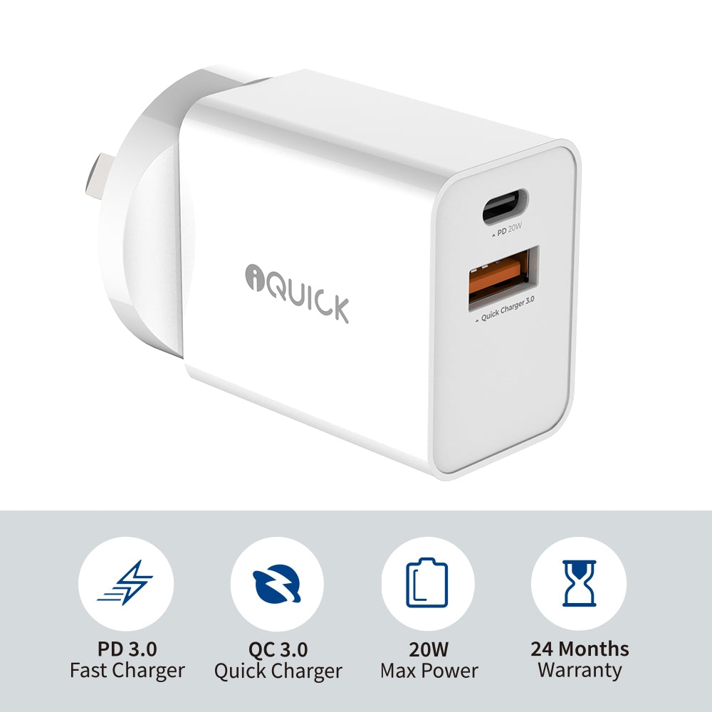 iQuick 2-Port Charger 20W (White)