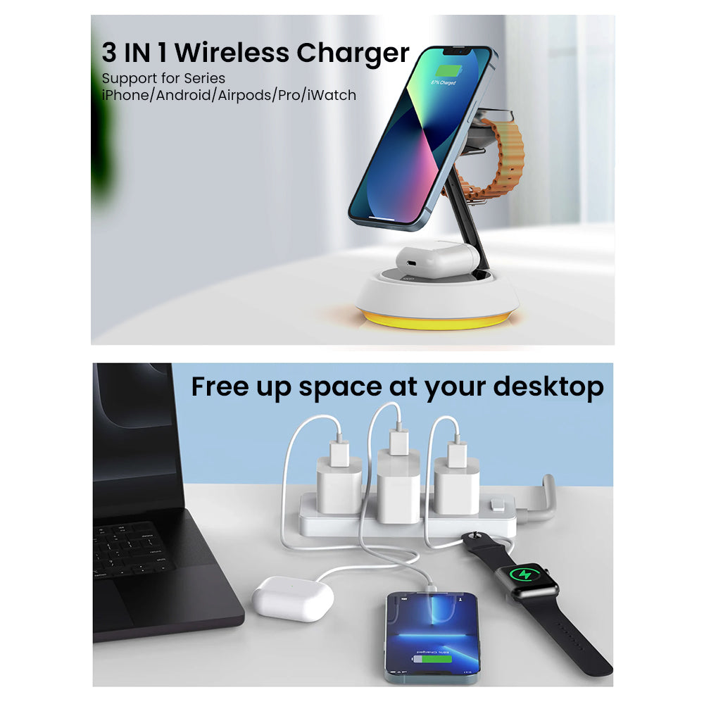 iQuick Twig 3-in-1 Magnetic Wireless Charging Station 20W (Black/White)