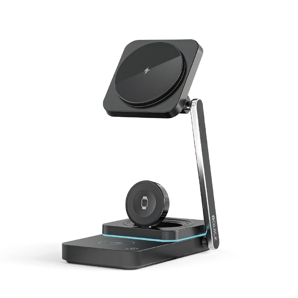 iQuick Twig T6 3-in-1 Foldable Wireless Charger Stand | Fast Charging Dock for Phone, Watch & Earbuds