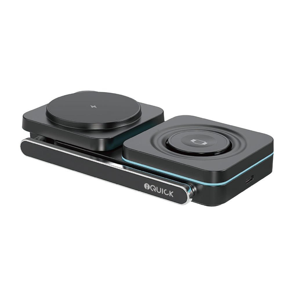 iQuick Twig T6 3-in-1 Foldable Wireless Charger Stand | Fast Charging Dock for Phone, Watch & Earbuds