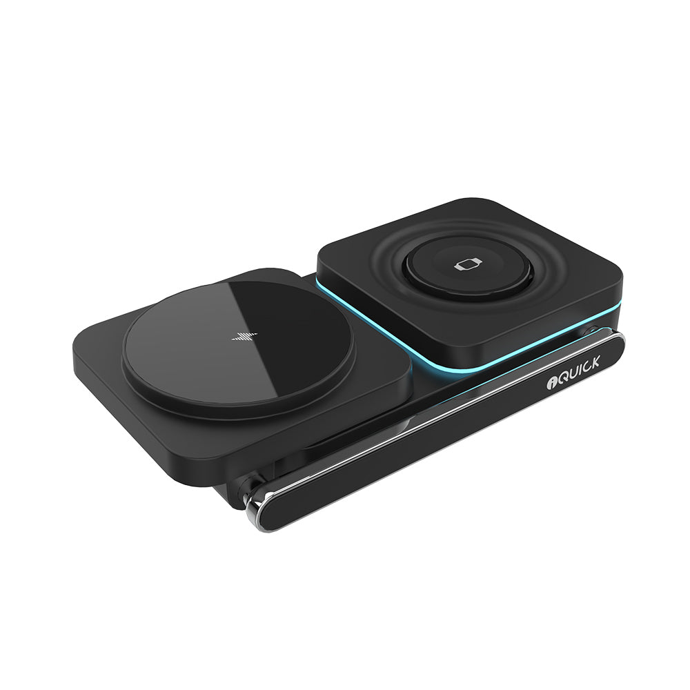 iQuick Twig T6 3-in-1 Foldable Wireless Charger Stand | Fast Charging Dock for Phone, Watch & Earbuds