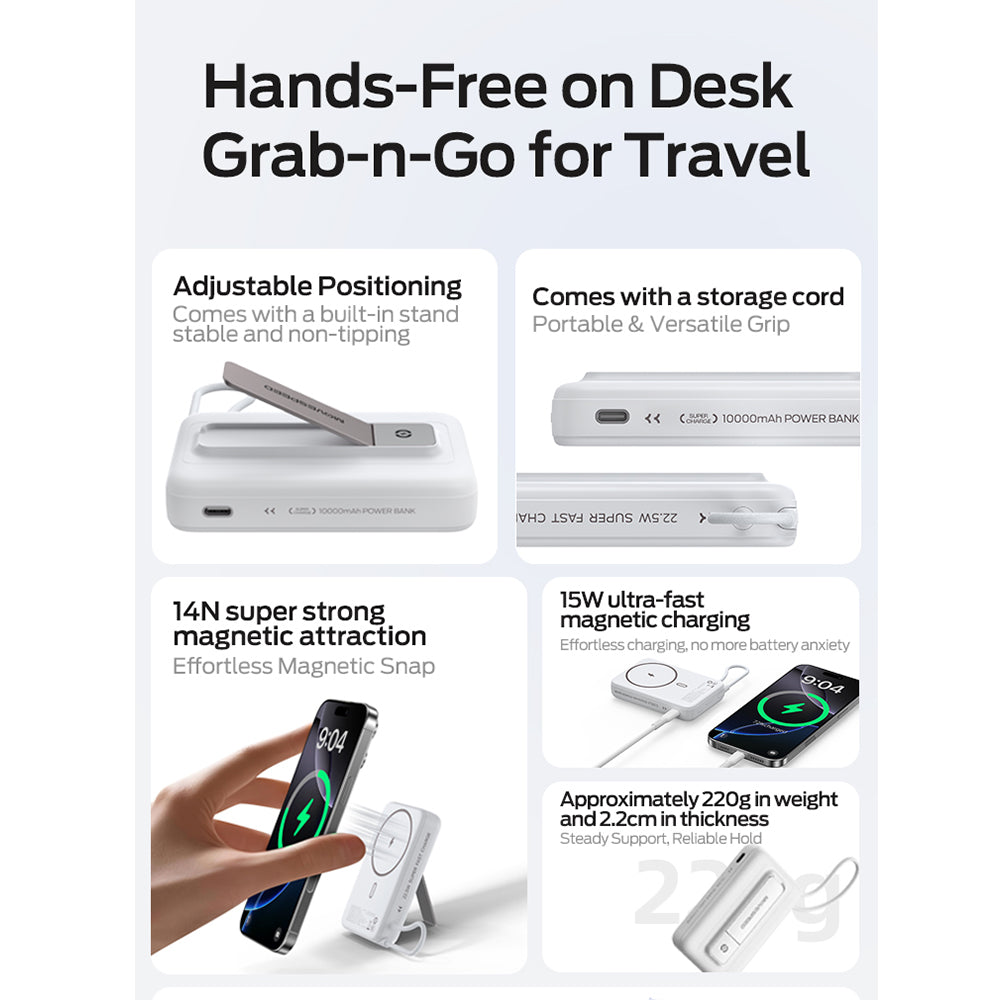 MOVE SPEED MSP16 Magnetic Wireless Gan Charging Mobile Power Bank with Bracket 10000mAh 22.5W