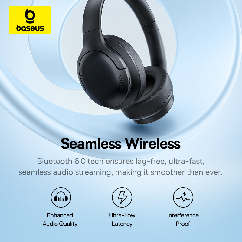 Baseus Wireless Noise Cancelling Headphones (Bluetooth 6.0 | 75H Battery | AI ENC)