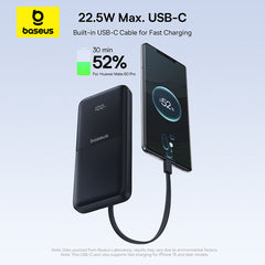 Baseus Lipow 10000mAh Dual-Cable Power Bank with Digital Display (Cosmic) – 22.5W Fast Charge, Built-in USB-C & Lightning