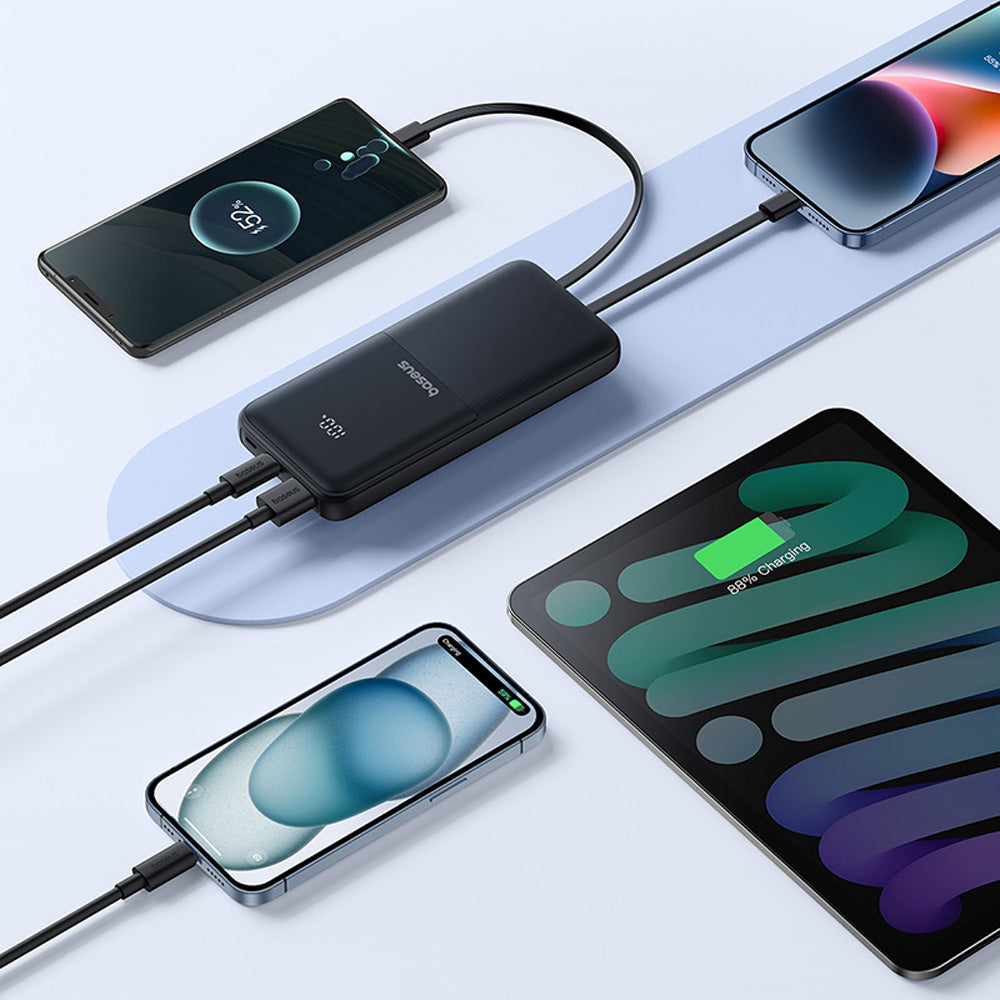 Baseus Lipow 10000mAh Dual-Cable Power Bank with Digital Display (Cosmic) – 22.5W Fast Charge, Built-in USB-C & Lightning