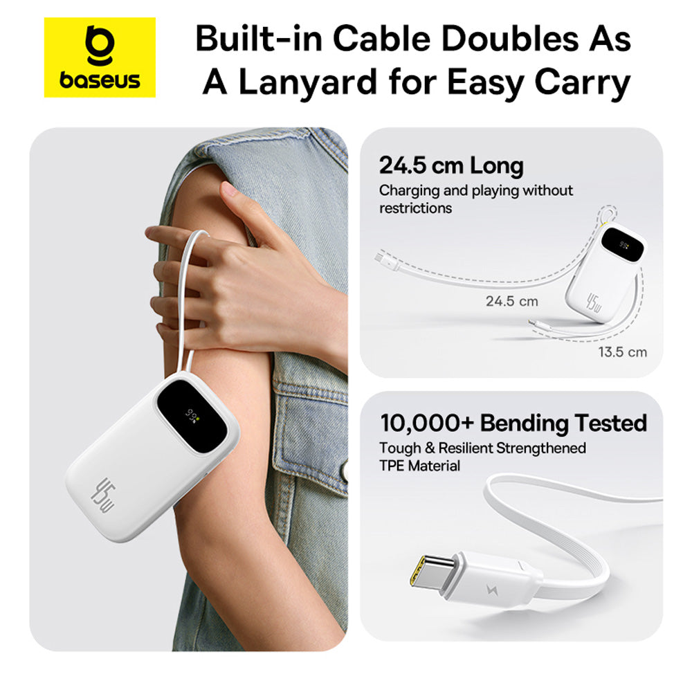 Baseus PPQD3-1040 Power Bank 10000mAh 45W Mini Portable with Built-in Dual USB-C Cables