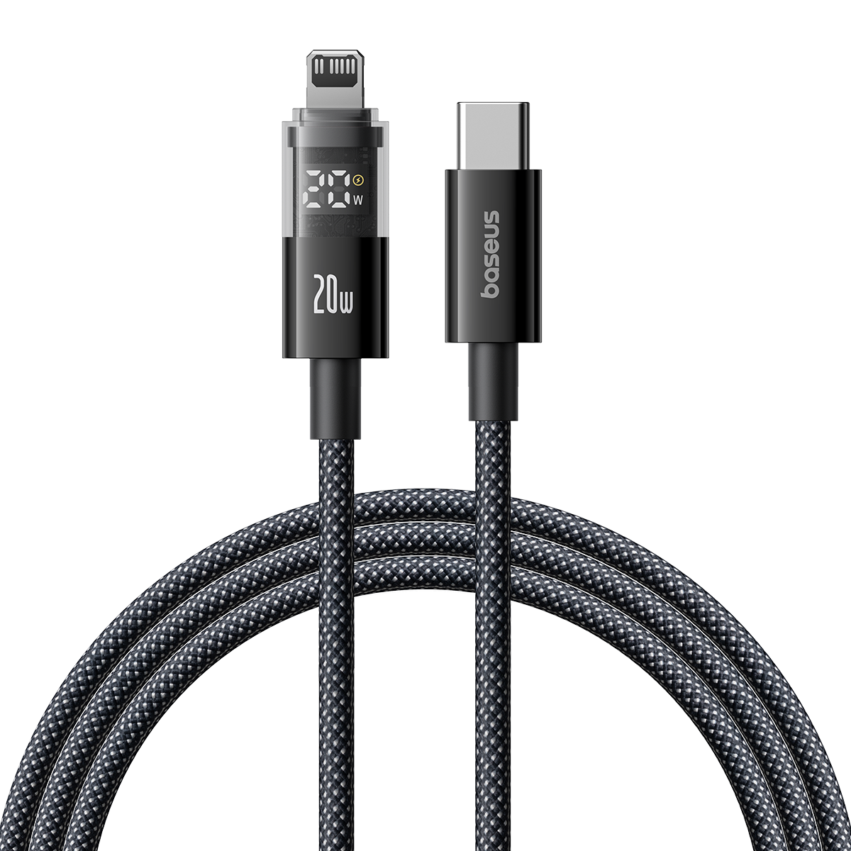 Baseus Display 2 20W Fast-Charging USB-C to iPhone Cable with Digital Display (1 m&2m, Cosmic Black & White)