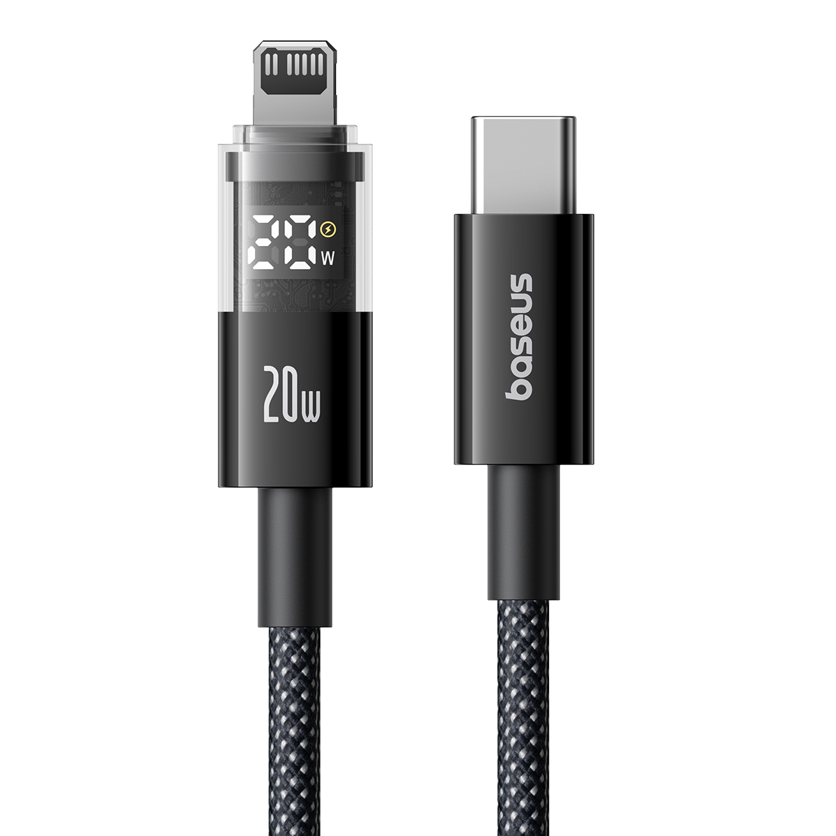 Baseus Display 2 20W Fast-Charging USB-C to iPhone Cable with Digital Display (1 m&2m, Cosmic Black & White)