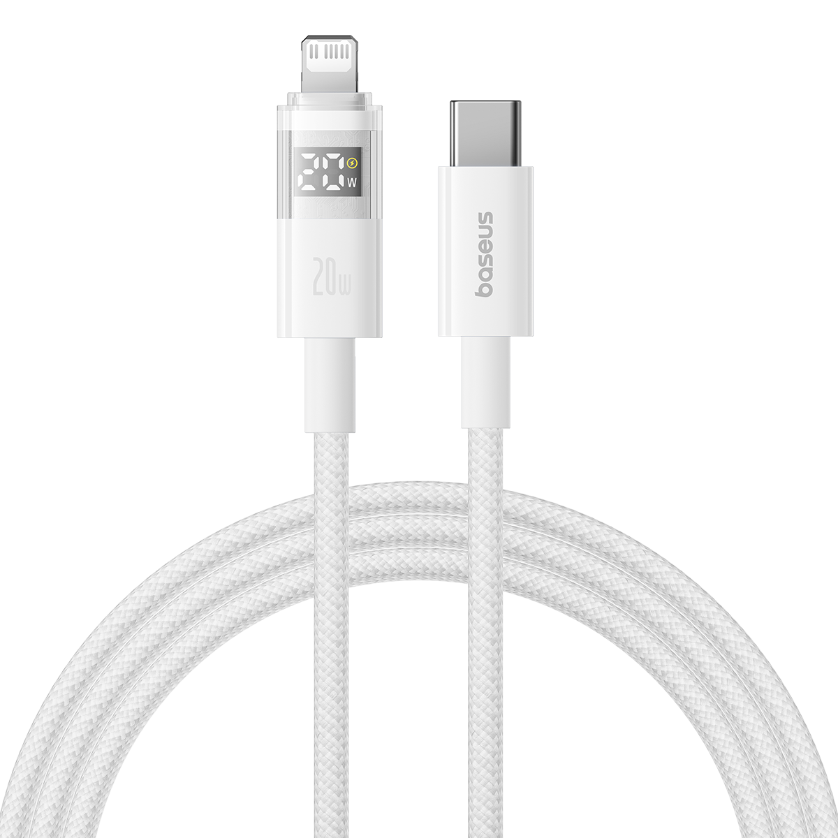 Baseus Display 2 20W Fast-Charging USB-C to iPhone Cable with Digital Display (1 m&2m, Cosmic Black & White)