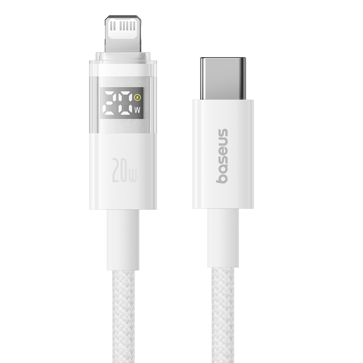Baseus Display 2 20W Fast-Charging USB-C to iPhone Cable with Digital Display (1 m&2m, Cosmic Black & White)