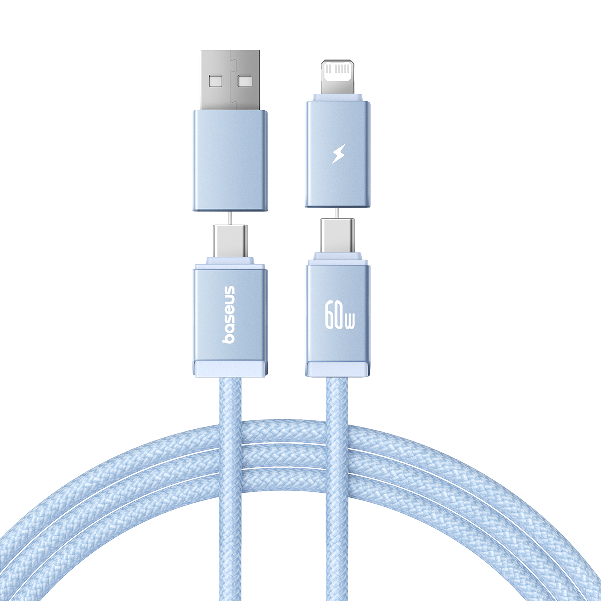 Baseus Versatile Two-for-Two 4-in-1 Fast-Charging Cable | USB-A & USB-C to USB-C & Lightning | PD 60W (1 m / 2 m, Cosmic Black)
