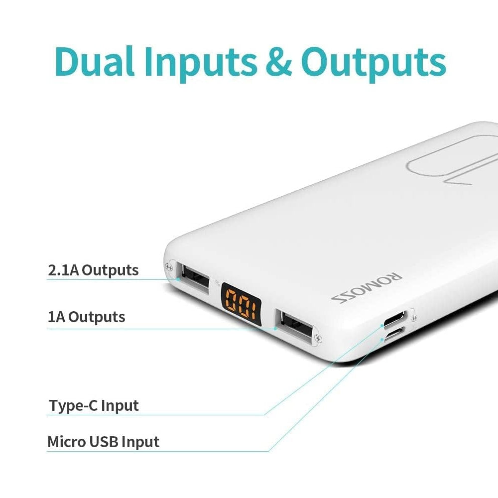 Romoss PSP10 Slim Portable 10K Power Bank (White)