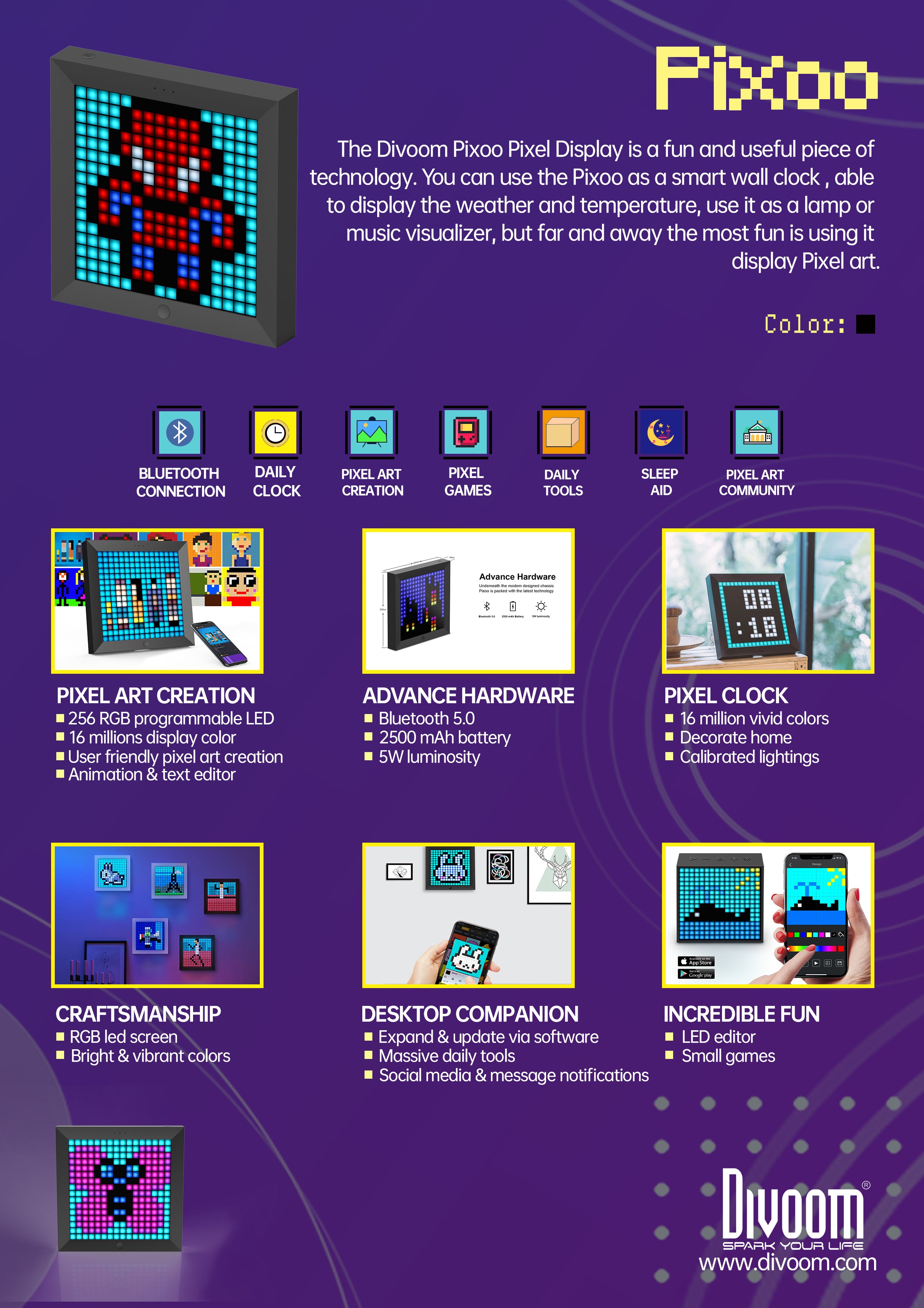 Divoom Pixoo 16x16 Pixel Art LED Display Gaming Room Decor