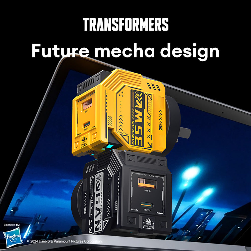 Transformers 35W PD Fast Gan Charger TF-K21 GaN USB A + Type C Dual Port Fast Charging 90 ° Foldable Charger Plug Adapter With LED