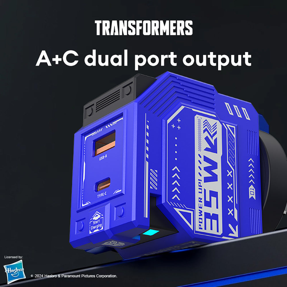 Transformers 35W PD Fast Gan Charger TF-K21 GaN USB A + Type C Dual Port Fast Charging 90 ° Foldable Charger Plug Adapter With LED