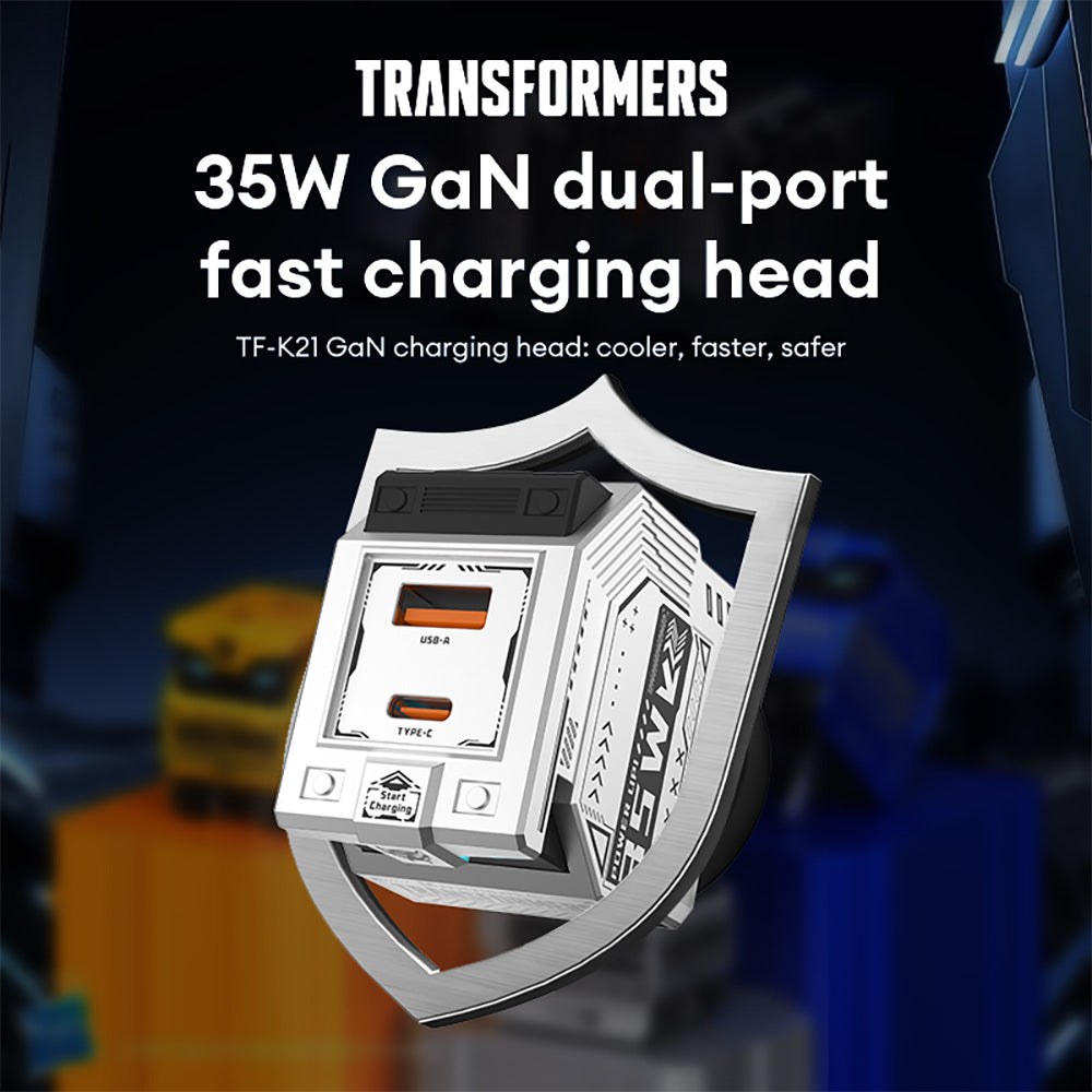 Transformers 35W PD Fast Gan Charger TF-K21 GaN USB A + Type C Dual Port Fast Charging 90 ° Foldable Charger Plug Adapter With LED
