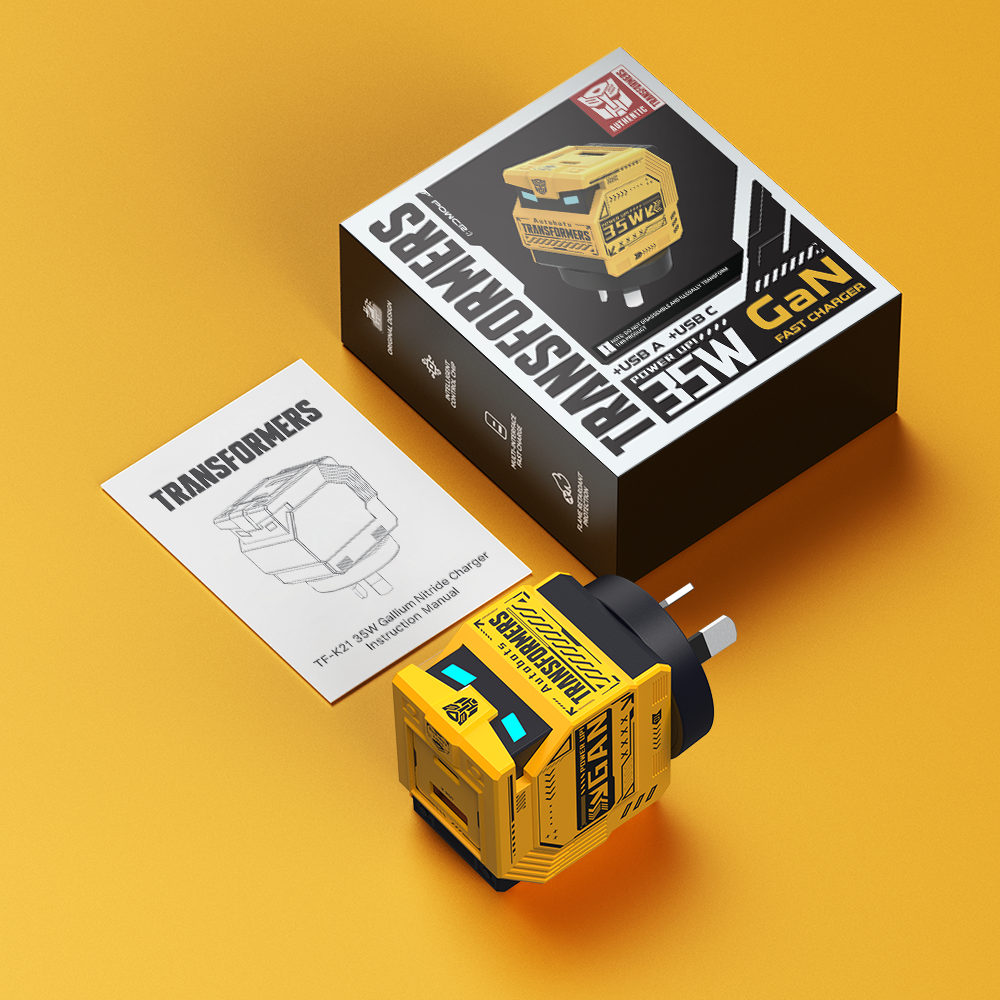 Transformers 35W PD Fast Gan Charger TF-K21 GaN USB A + Type C Dual Port Fast Charging 90 ° Foldable Charger Plug Adapter With LED