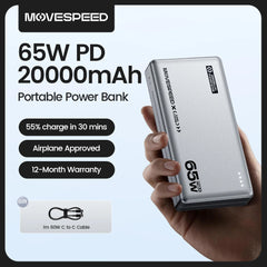 MOVESPEED 65W PD 20000mAh Portable Power Bank - Silver
