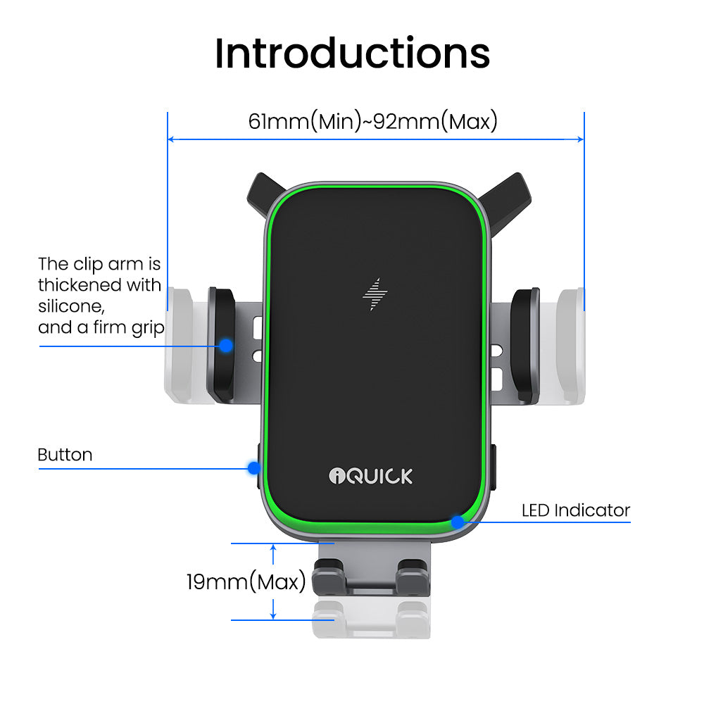 iQuick RX3 15W Wireless Charging Induction Car Mount Black