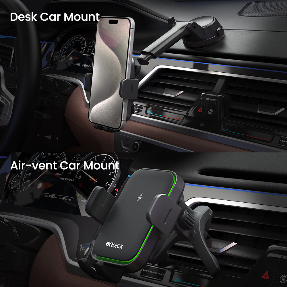 iQuick RX3 15W Wireless Charging Induction Car Mount Black