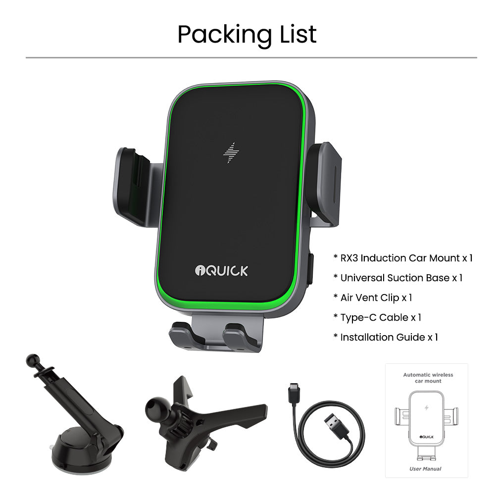 iQuick RX3 15W Wireless Charging Induction Car Mount Black