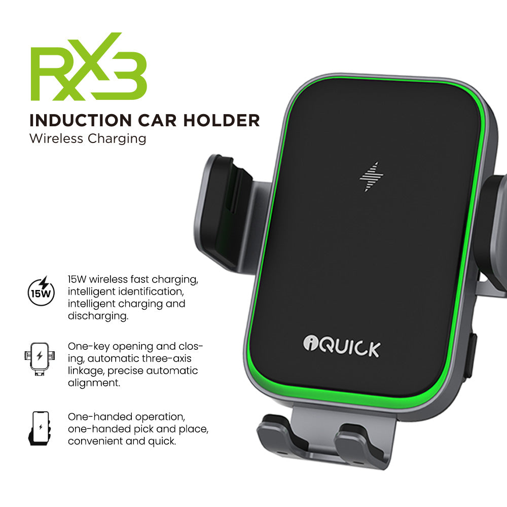 iQuick RX3 15W Wireless Charging Induction Car Mount Black