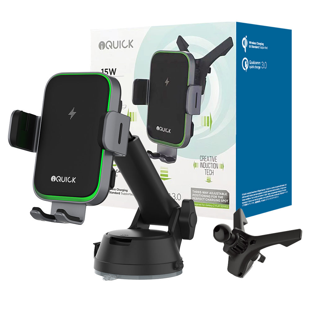 iQuick RX3 15W Wireless Charging Induction Car Mount Black